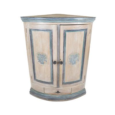 Dutch East Indies Colonial Style Limed and Painted Solid Wood Corner Cabinet