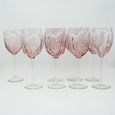 Set of Rose Tinted Glass - Eight Glasses, One Jug, and One Bowl