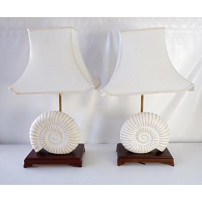 Pair of Shell Sculpture and Brass Table Lamps