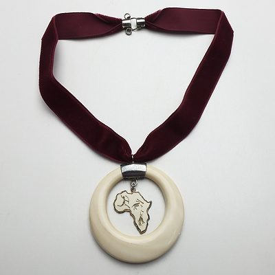 Carved African Ivory and Sterling Silver Necklace