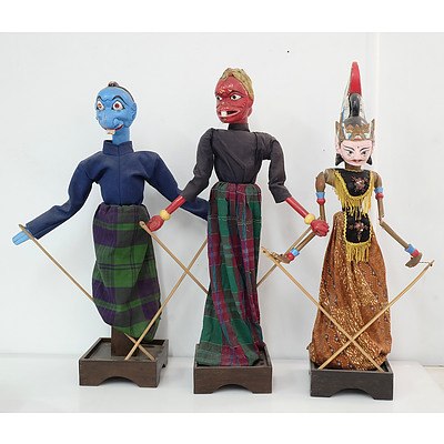Three Indonesian Wayang Golek Puppets