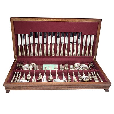 English Francis Greaves and Sons Silver Pate Boxed Flatware Setting for Twelve