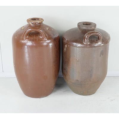 Two Large Vintage Glazed Stoneware Acid Jars