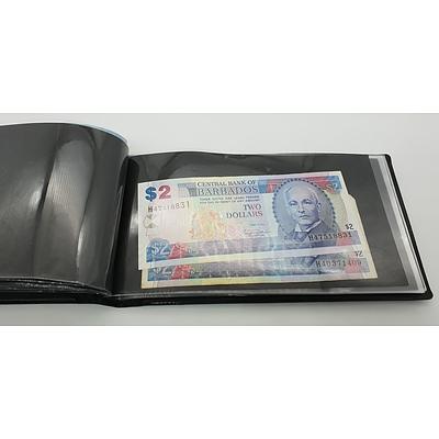 Booklet with Assorted Foreign Banknotes Including Fijian, American, Indonesian Notes and More