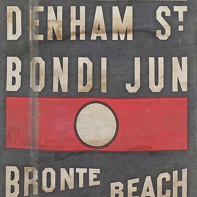 Vintage Bondi Beach Bus Timetable Scroll Banner