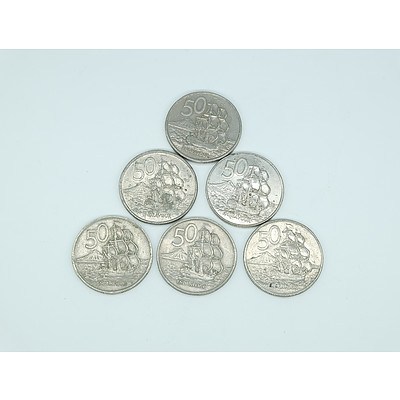 Six 1967 Endeavour Round 50 Cent Coins