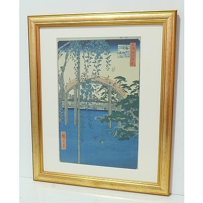 Two Offset Prints Mary A. Ainsworth Inside Kameido Tenjin Shrine and Utagawa Hiroshige Dyers' quarter in Kanda