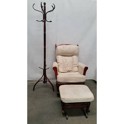 Rocker Chair with Footrest and Coat Rack