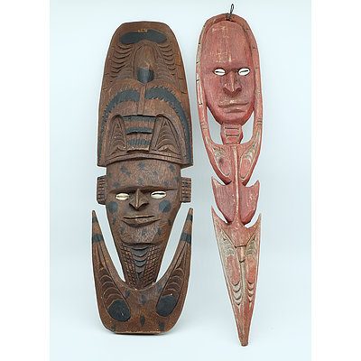 Two Papua New Guinea Masks, Arnhem Land Mask and Other Carvings