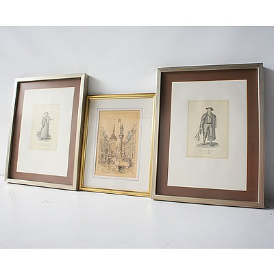 Group of Reproduction Engravings, Frame, Photographs, and a Thai Rubbing
