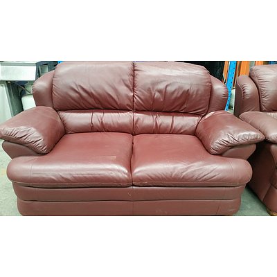 Calia Two Seater Leather Sofas - Lot of Two