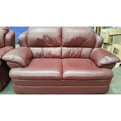 Calia Two Seater Leather Sofas - Lot of Two