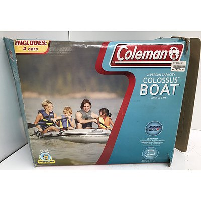 Coleman Colossus 4 Person Inflatable Boat with Life Vests and Electric Pump