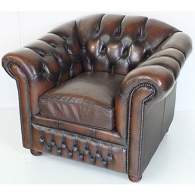 Brown Leather Button Upholstered Chesterfield Armchair