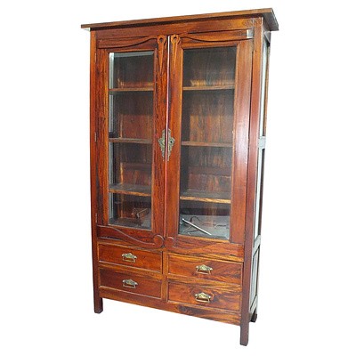 Contemporary Stained Hardwood China Cabinet