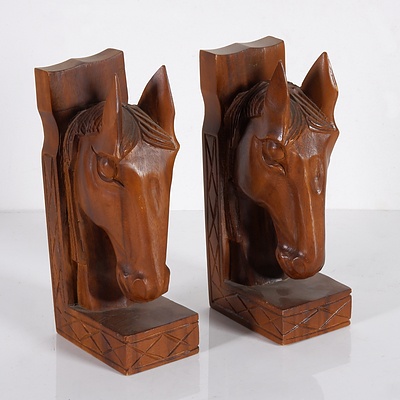 Two Carved Hardwood Horse Form Book Ends