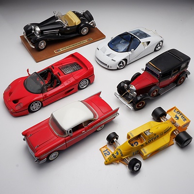 Group of Six Model Cars Including 1/18 Ferrari and 1/18 Ford GT90