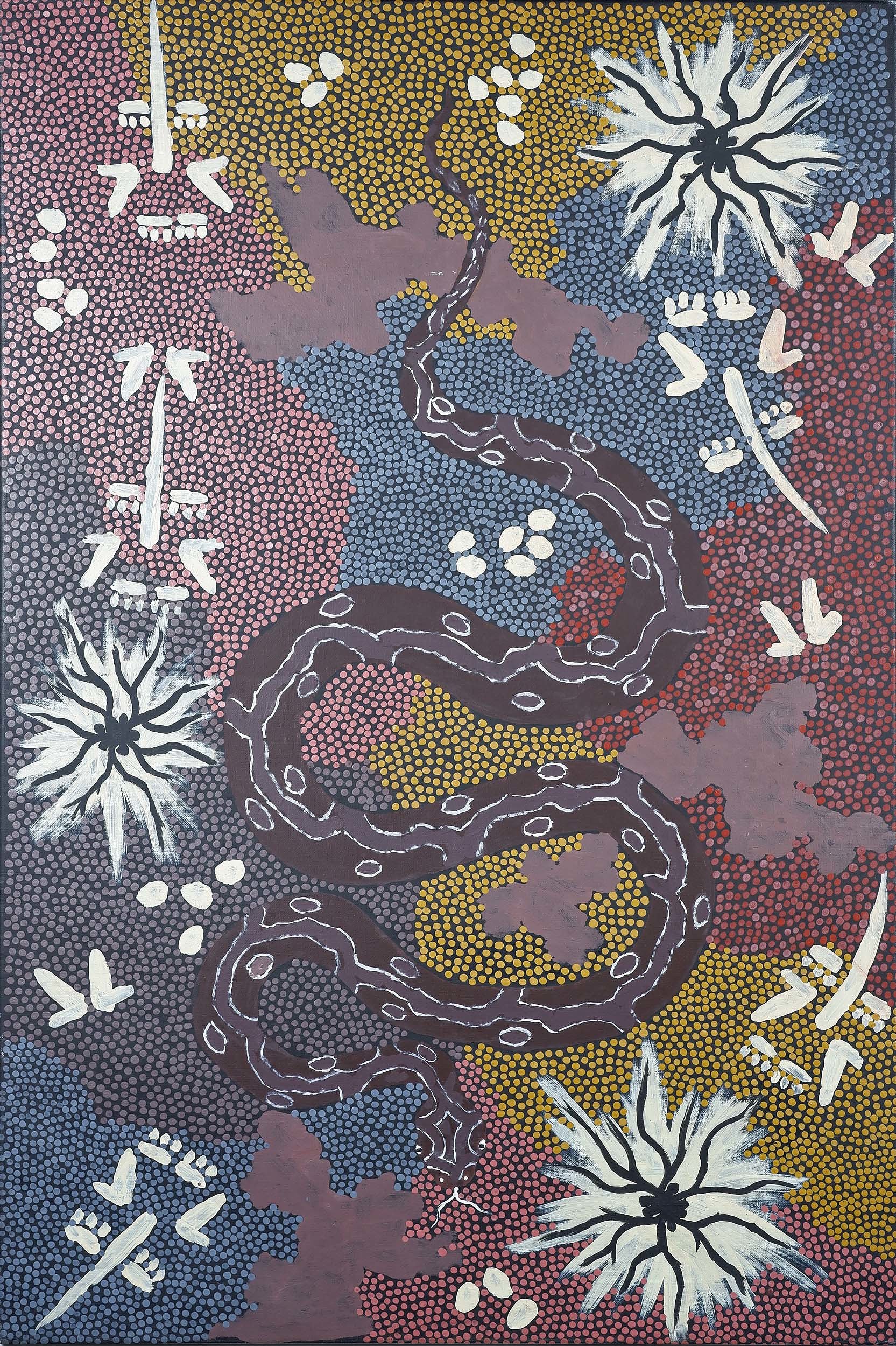 'Clifford Possum Tjapaltjarri (c1932-2002) Snake Dreaming, Acrylic on Canvas'