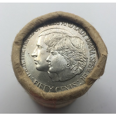 Mint Roll of 1981 Charles & Diana Royal Wedding Fifty Cent Coins