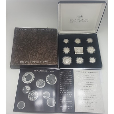 1991 Masterpieces in Silver Coin Collection - 25th Anniversary of Decimal Currency Silver Jubilee Set