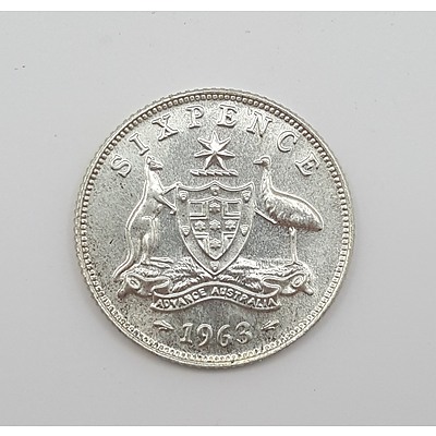 1963 Australian Sixpence in Brilliant Uncirculated Condition - Last Year of Issue