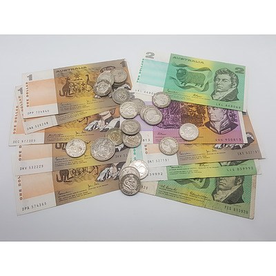 Quantity of Australian Currency Including Paper Notes and Pre-Decimal Silver Coins