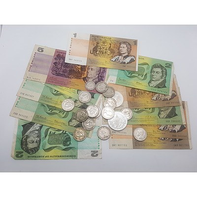 Quantity of Australian Currency Including Paper Notes and Pre-Decimal Silver Coins