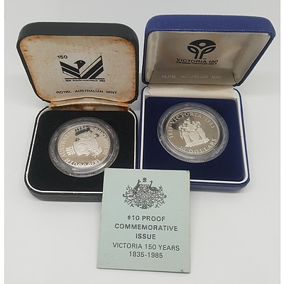 Two State Series Ten Dollar Silver Proof Coins - Victoria and South Australia
