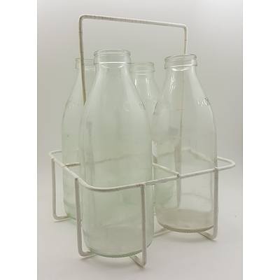 Mid Century One Pint Milk Bottles in Original Carry Tray
