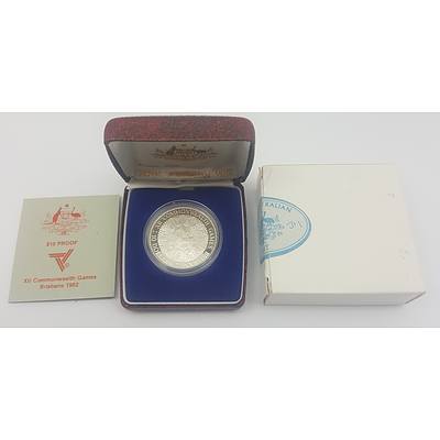 1982 Australian Silver Proof $10 Coin - Commonwealth Games Brisbane in Original Box with Certificate of Authenticity