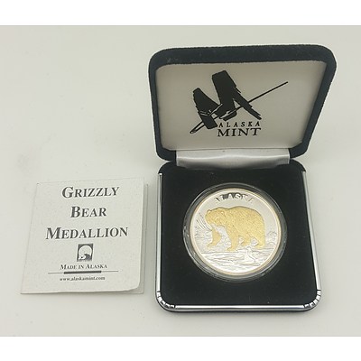 Alaska Mint Grizzly Bear Pure Silver One Ounce Bullion Proof Coin