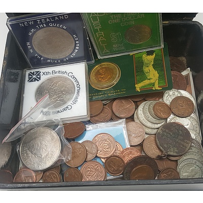 Paper Mache Trinket Box (as is) with Contents of Coins, Medallions, Banknotes etc