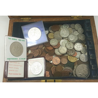 Old Cutlery Canteen with Contents of Commemorative Coins, Silver Coins and Banknotes