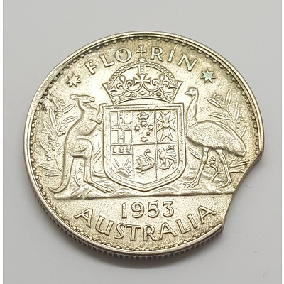 Error Coin - 1953 Australian Florin Clipped Planchet