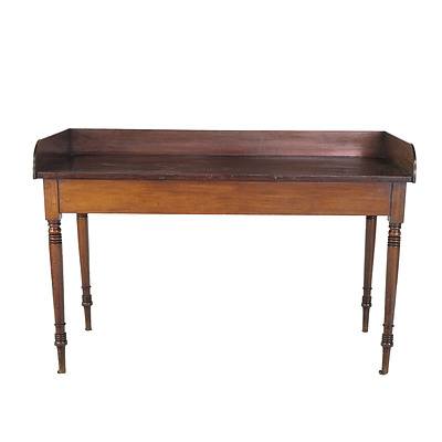 Good English Mahogany Side Table with Gallery Back on Finely Turned Triple Ring Legs Circa 1820-1840