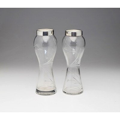 Pair of Sterling Silver Collared Cut Crystal Vases, Charles May & Sons Birmingham 1909