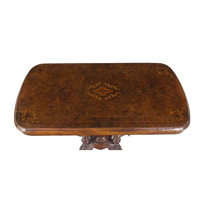 Victorian English Walnut Loo Table with Inlaid Top Circa 1880