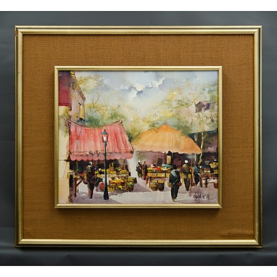 AGUILAR-AGON, Jorge (Spanish b.1936) 'Market Scene' Oil on Canvas