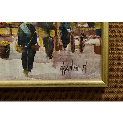 AGUILAR-AGON, Jorge (Spanish b.1936) 'Market Scene' Oil on Canvas