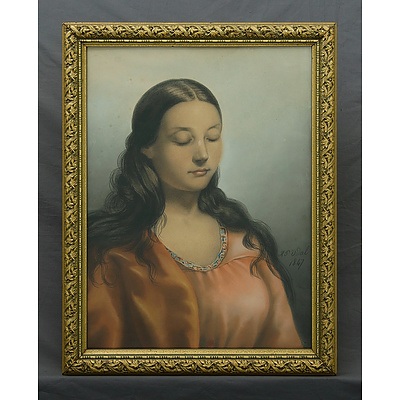 VIDAL, H P South American Girl, 1847 Charcoal & Pastel