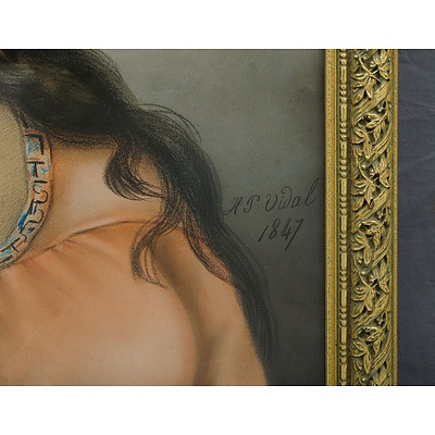 VIDAL, H P South American Girl, 1847 Charcoal & Pastel