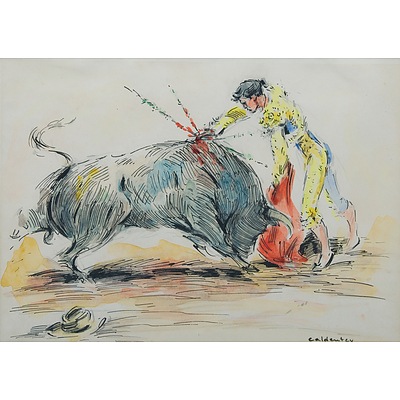 CALDENTEY (Spanish School) (8): Spanish Bullfighting Scenes Ink & Watercolour