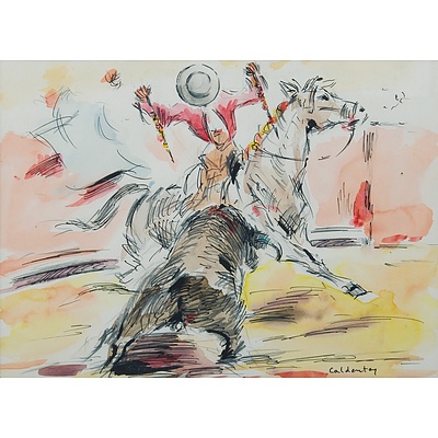 CALDENTEY (Spanish School) (8): Spanish Bullfighting Scenes Ink & Watercolour