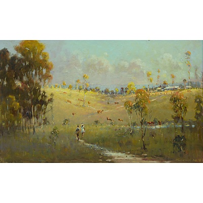 NOLTE, Frederick: 'Home from School, Yass,' NSW. Oil on Board