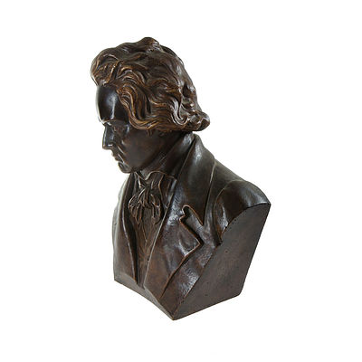 Bust of Beethoven. Painted plaster