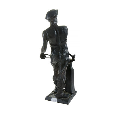 Pair Bronze Heroic Worker Figures. Incl. blacksmith in sabots & harvester stoning a scythe , signed Cali? 