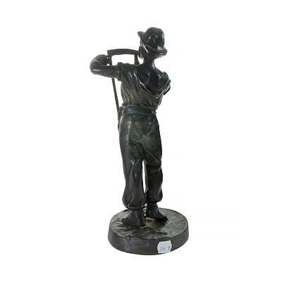 Pair Bronze Heroic Worker Figures. Incl. blacksmith in sabots & harvester stoning a scythe , signed Cali? 