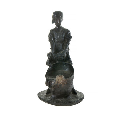 European Bronze Figure. Young laundress. Signed E Sal, no foundry mark 