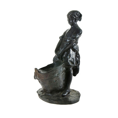 European Bronze Figure. Young laundress. Signed E Sal, no foundry mark 