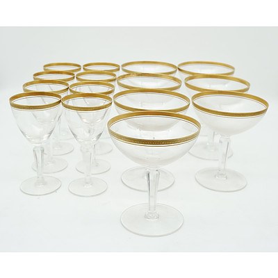 Group of Gold Trim Glass Stem Ware